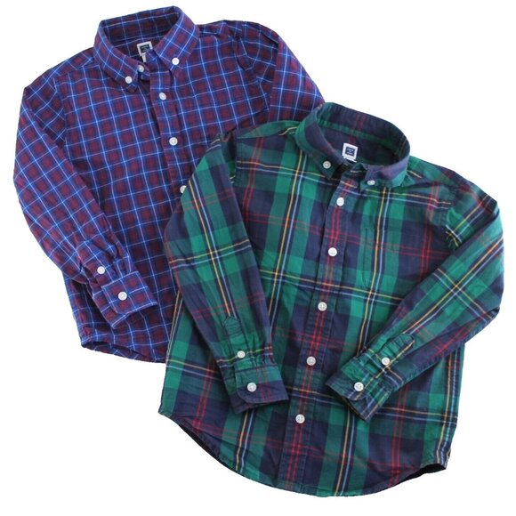 Janie and Jack Plaid Shirts Lot of 2 Boys Size 4 Long Sleeve Cotton Button Up - Picture 1 of 6